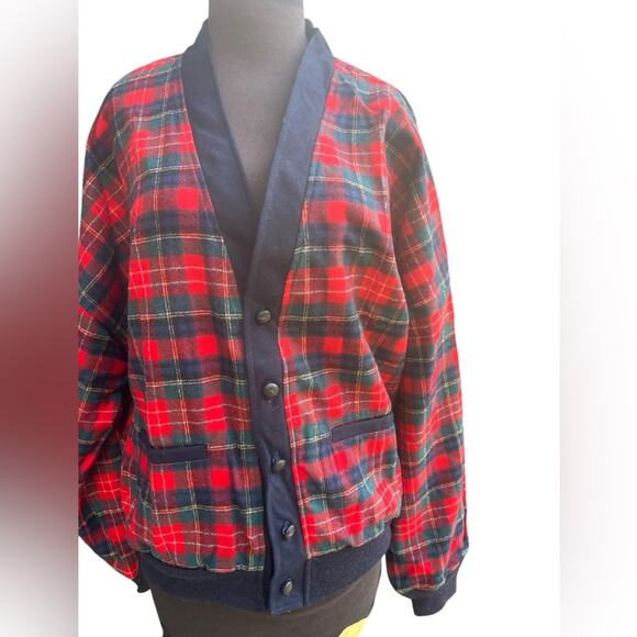 Vtg 80s Pendleton Flannel Wool Plaid Tartan Button Front Preppy USA Cardigan M - Picture 5 of 6